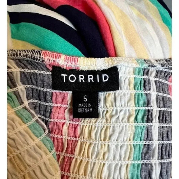 Torrid Challis Smocked Babydoll Tunic Cami Multi Stripe Top Size 5 - Picture 2 of 4